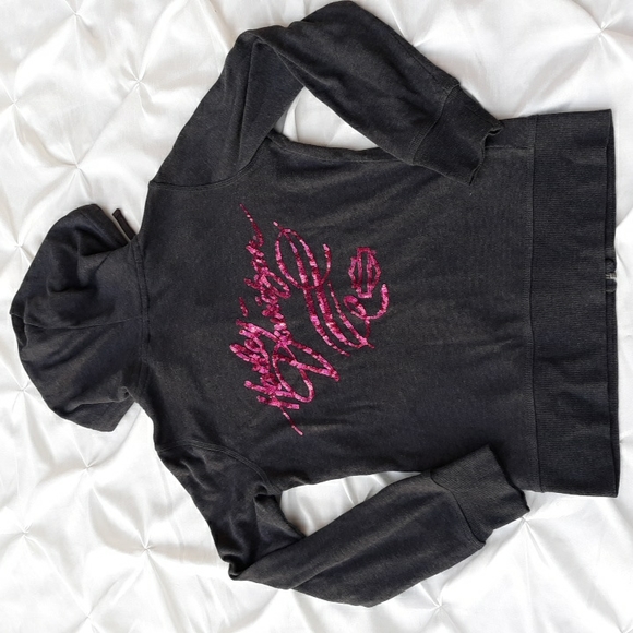 Harley Davidson Size XS Breast Cancer Awareness Grey Pink Sequin Hoodie - Picture 1 of 17